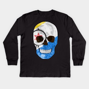 Bonaire Flag Skull - Gift for Bonaire Dutch With Roots From Bonaire Kids Long Sleeve T-Shirt